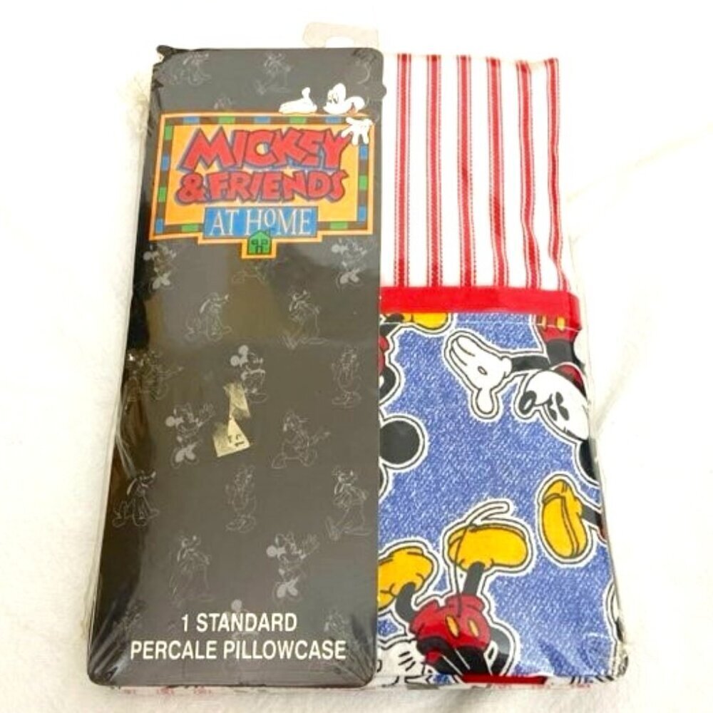 Vtg Wamsutta x Mickey & Friends at Home Denim Mickey Pillowcase 1 Standard USA